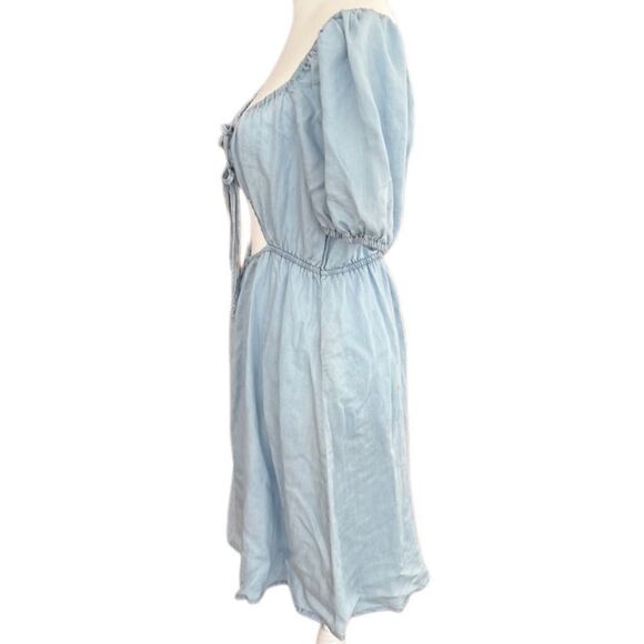 Love Tree chambray light wash tie front dress w/ elastic waist 100% Tencel sz M - Picture 4 of 6